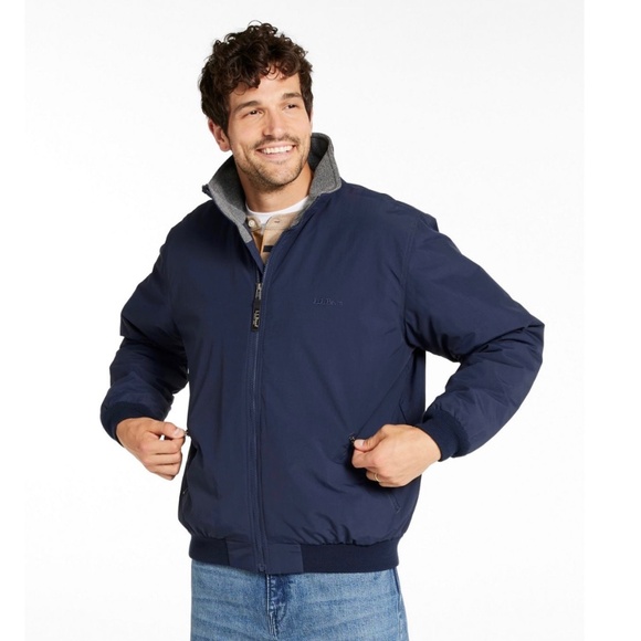 L.L.Bean Navy Men's Warm-Up Jacket with Gray Inner Fleece Lining & Zip Pockets - Picture 13 of 13